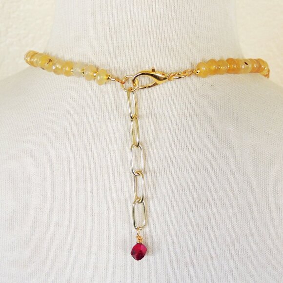 Golden Yellow Citrine & Fuchsia Tiger's Eye Colorblock Simple Strand Necklace - Picture 3 of 3